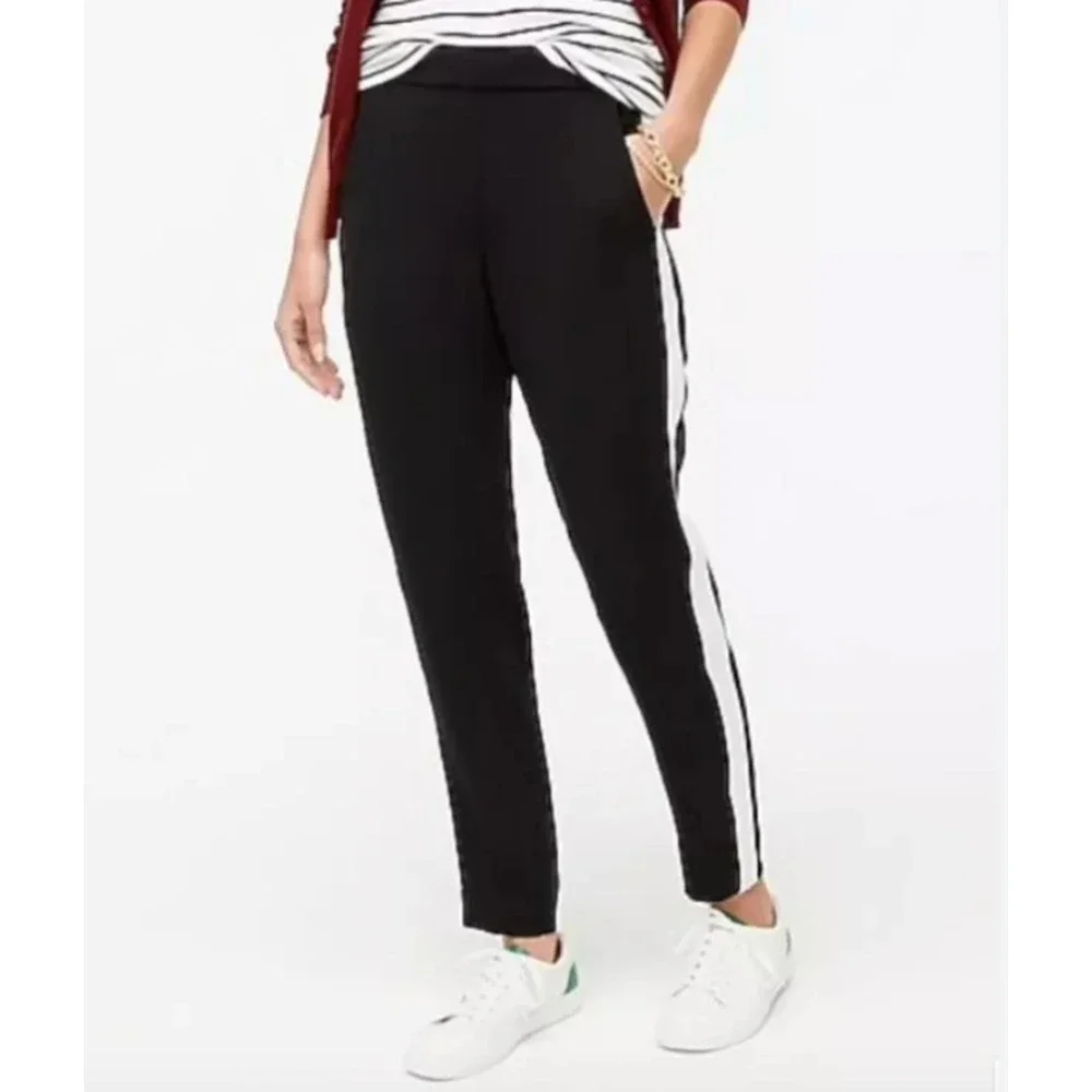 J Crew Pant Womens 2 Black Jamie Tuxedo Stripe Elastic Waist Pull On‎ Ankle